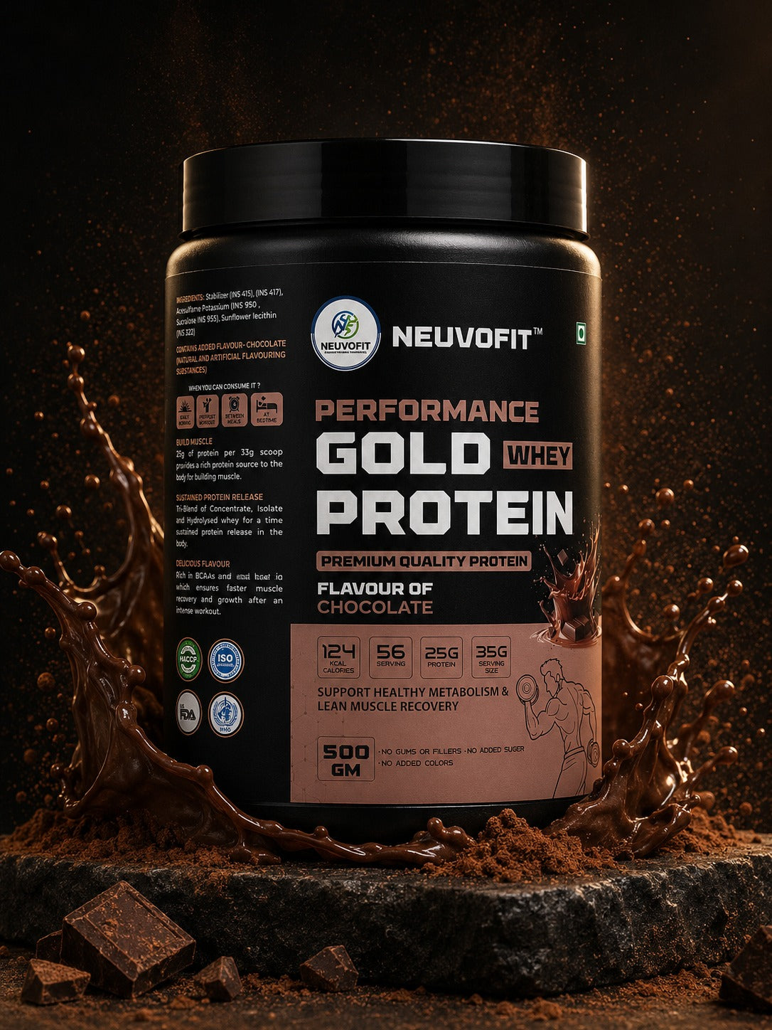 Neuvofit Performance Gold Whey Protein 500g tub, Dark Chocolate flavour