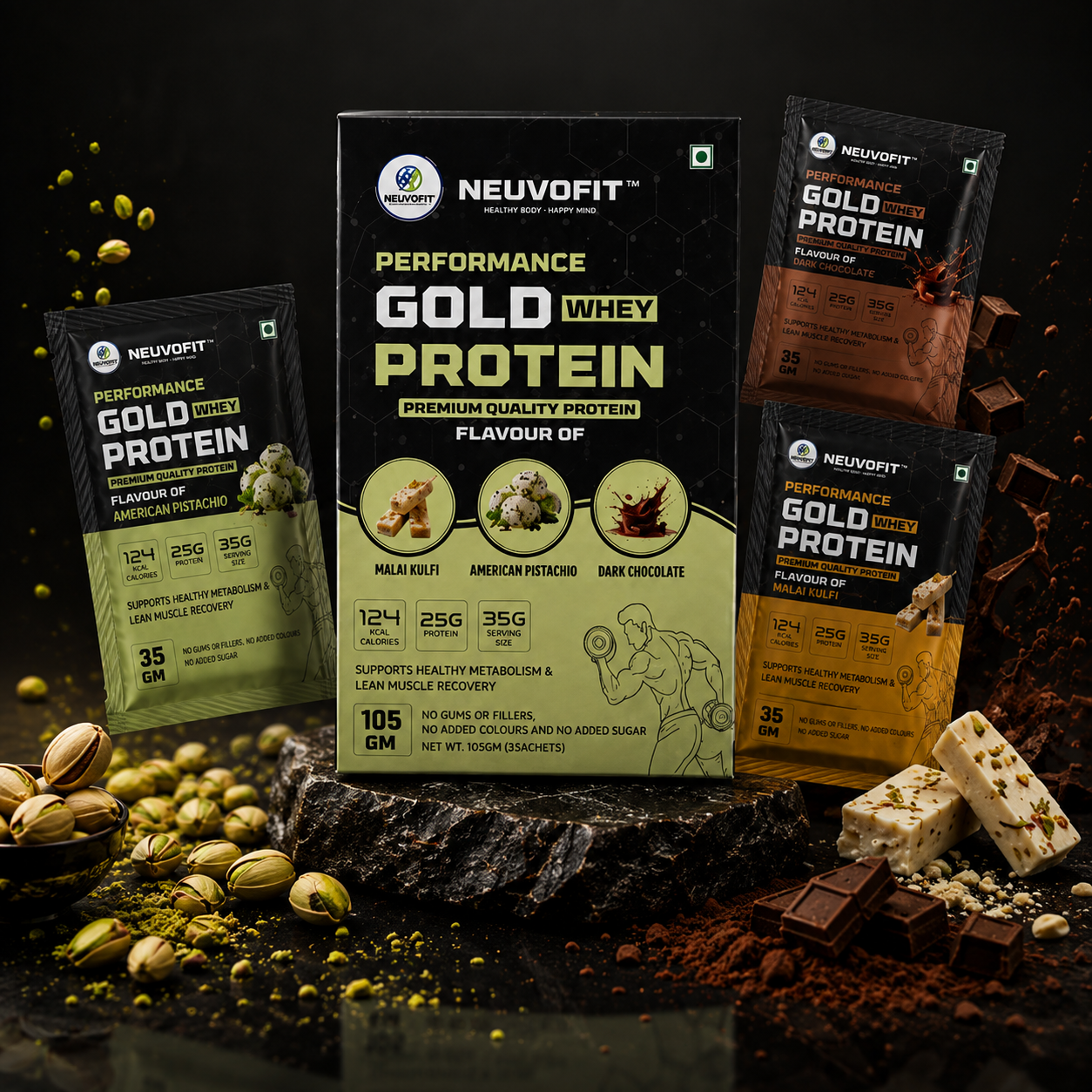 Neuvofit Performance Gold Whey Protein – Trial Pack (100g, All 3 Flavours)